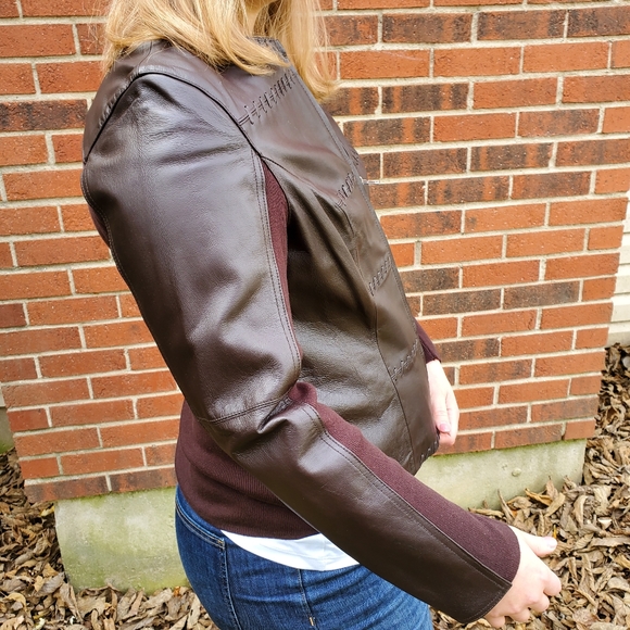 Brown Leather and knit jacket - Nygard Collection - Picture 4 of 8